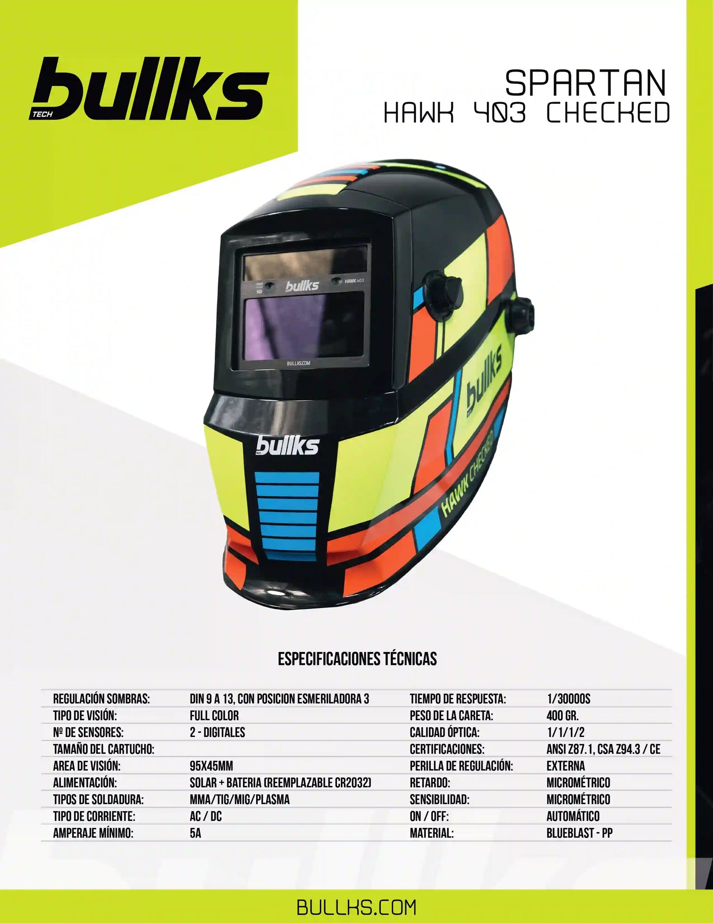 Careta de Soldar Automática SPARTAN Hawk 403 Visión Full Color DIN 9–13