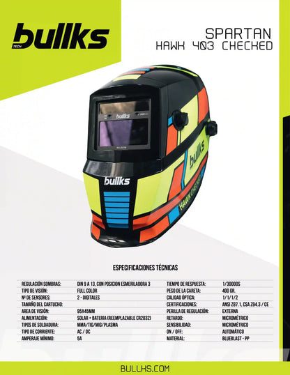 Careta de Soldar Automática SPARTAN Hawk 403 Visión Full Color DIN 9–13
